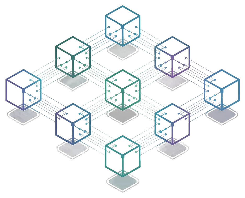 Blockchain network illustration showing interconnected nodes